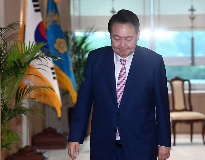 2022년 7월 29일 서울 용산 대통령실 청사에서 열린 주한대사 신임장 제정식에 입장하고 있다./뉴스1