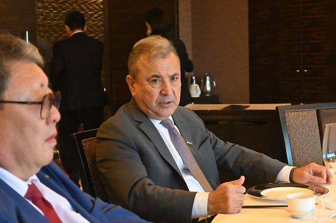The Uzbekistan Senate’s first deputy chairperson Sodik Safoev speaks in an interview with The Korea Herald at Lotte Hotel, Seoul, Thursday. (Sanjay Kumar/The Korea Herald).