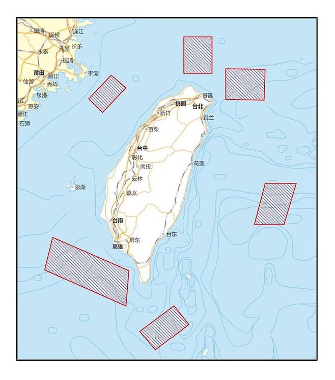 중국이 예고한 대만 주변 사격 훈련 지역