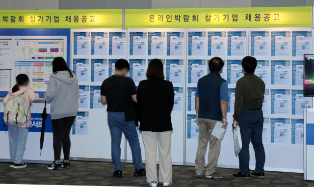 지난해 10월 경기도 고양시 킨텍스에서 열린 '청년드림 JOB콘서트'에 설치된 채용 공고판 / 연합뉴스