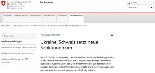 러시아산 금 수입 금지 조치를 알리는 스위스 연방의회 공지 글 [스위스 연방의회 홈페이지 캡처. 재판매 및 DB 금지]
