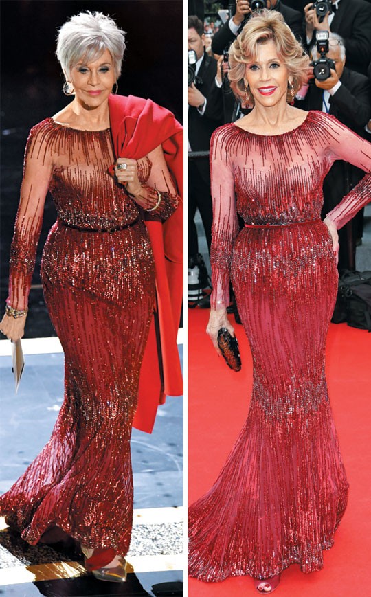 제인 폰다는 2020년 아카데미 시상식때 2014년 칸에서 입은 드레스를 입고 나왔다. 사진|연합뉴스