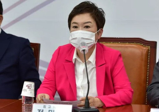 People Power Party Supreme Council member Chung Mi-kyung speaks at a Supreme Council meeting at the National Assembly in Yeouido, Seoul on the morning of June 9. National Assembly press photographers