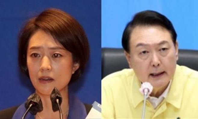 고민정 더불어민주당 의원(왼쪽)과 윤석열 대통령. / 사진=연합뉴스