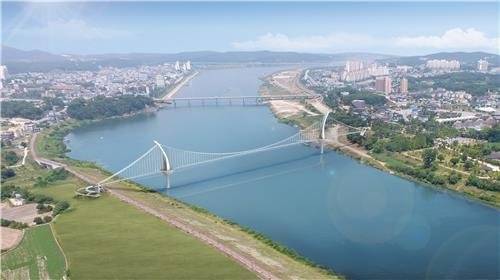 여주 남한강 출렁다리 조감도 (여주=연합뉴스) 경기 여주시는 남한강을 가로지르는 출렁다리를 2023년 10월 완공할 계획이라고 9일 밝혔다. 사진은 '남한강 출렁다리' 조감도.
[여주시 제공. 재판매 및 DB 금지]