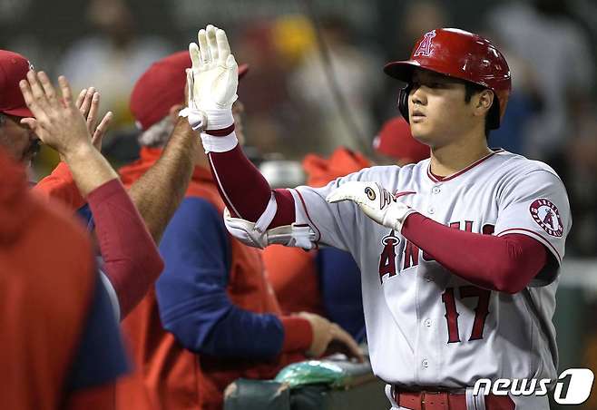 베이브 루스 이후 104년 만에 한 시즌 두 자릿수 승리와 홈런을 기록한 오타니 쇼헤이.ⓒ AFP=뉴스1