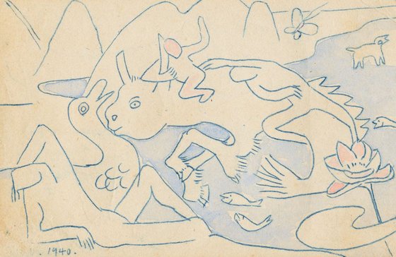 이중섭, 상상의 동물과 사람들,1940, 종이에 먹지, 채색 ,9x14cm., 이건희컬렉션 [사진 국립현대미술관]