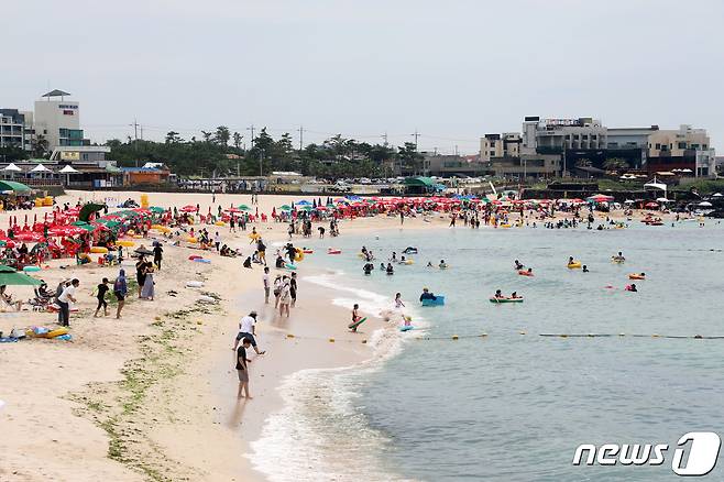 17일 오후 제주시 곽지해수욕장에서 피서객들이 물놀이를 즐기고 있다.(사진은 기사 내용과 무관함) / 뉴스1 ⓒ News12022.7.17/뉴스1 ⓒ News1 오미란 기자