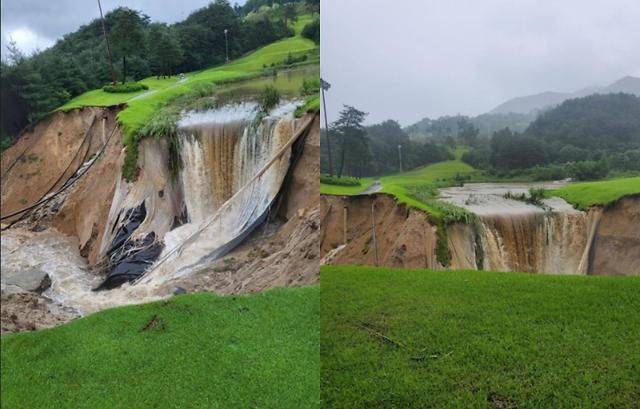 폭우 피해를 입은 골프장. /골프 커뮤니티 캡처
