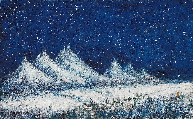 한희원 이방인 신화의 땅 2022 oil on canvas 65ｘ40. 유라시아 대륙 경계지점에 있는 조지아는 한민족과 같은 계열인 유목민이 서진하던 길목에 있었다. 인근 카자흐스탄, 우즈베키스탄, 터키 등이 ‘단군’을 역사속 정신적 지주로 삼는 점은 주목된다. 아시아 유목민들은 조지아를 거쳐 북으로는 핀란드, 남으로는 스페인까지 진출한다.