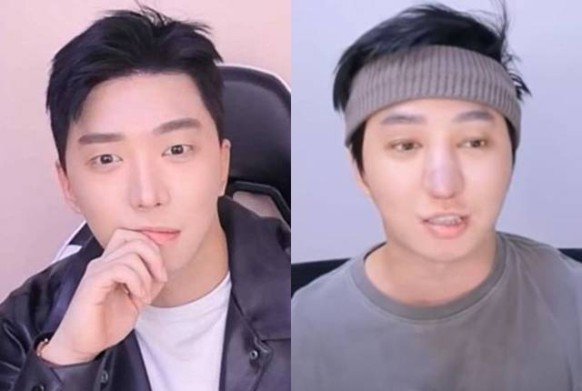 유튜버 강학두. 오른쪽 사진은 그가 코 성형 부작용을 겪고 있다며 공개한 근황. 강학두 인스타그램, 유튜브 캡처