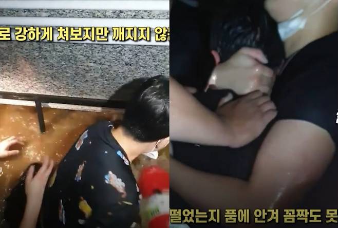 침수로 반지하에 갇힌 아이를 구하려고 하는 시민 모습(왼쪽)과 구조된 아이. /사진=뉴스1