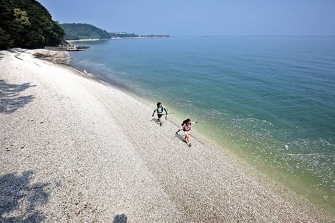 십리포해변 데크탐방로 끝에서 선물처럼 나타나는 흰 조개해변.