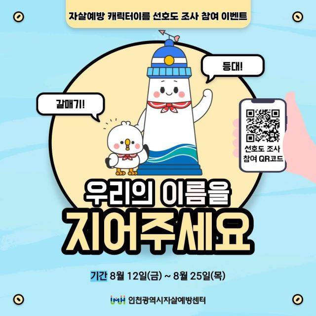 인천시가 자살 예방을 위해 개발한 갈매기와 등대 캐릭터. 인천시 제공