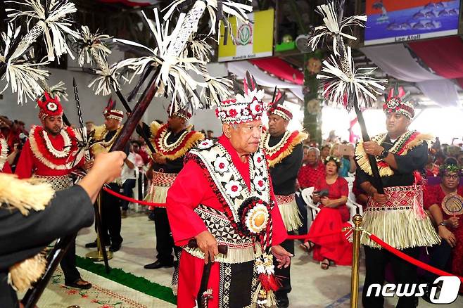 태평양 소국 마셜제도 에베예섬에서 행사가 벌어지고 있다. 2022.07.21 ⓒ AFP=뉴스1 ⓒ News1 정윤미 기자