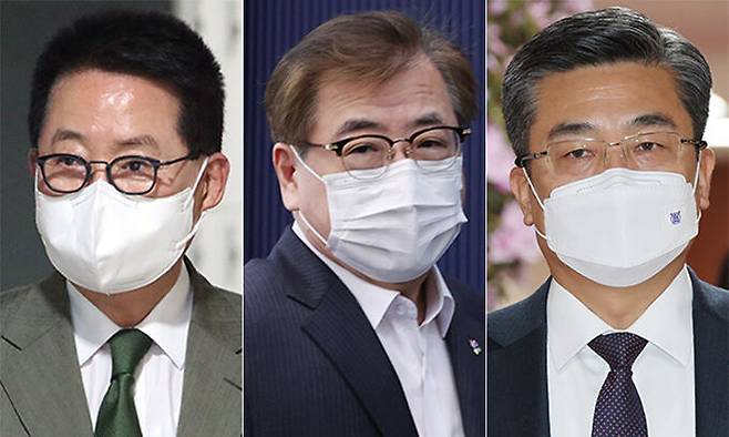 (왼쪽부터) 박지원 전 국가정보원장, 서훈 전 국가안보실장, 서욱 전 국방부 장관