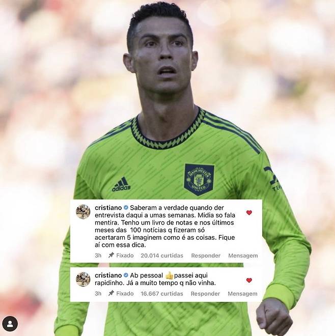 호날두가 소셜미디어 댓글을 통해 자신의 입장을 밝혔다. 사진 호날두 팬 인스타그램 계정 캡처