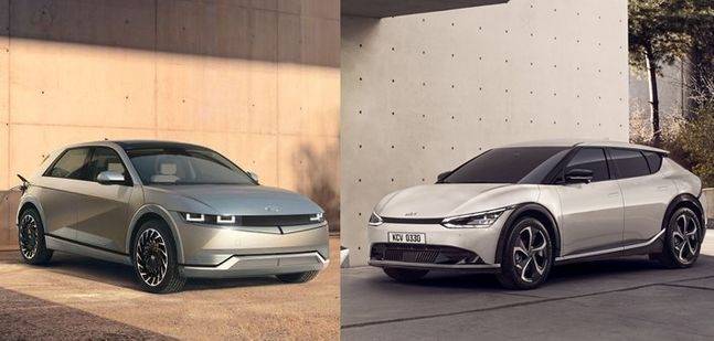 현대 아이오닉5(왼쪽)와 기아 EV6. 현대차그룹 제공