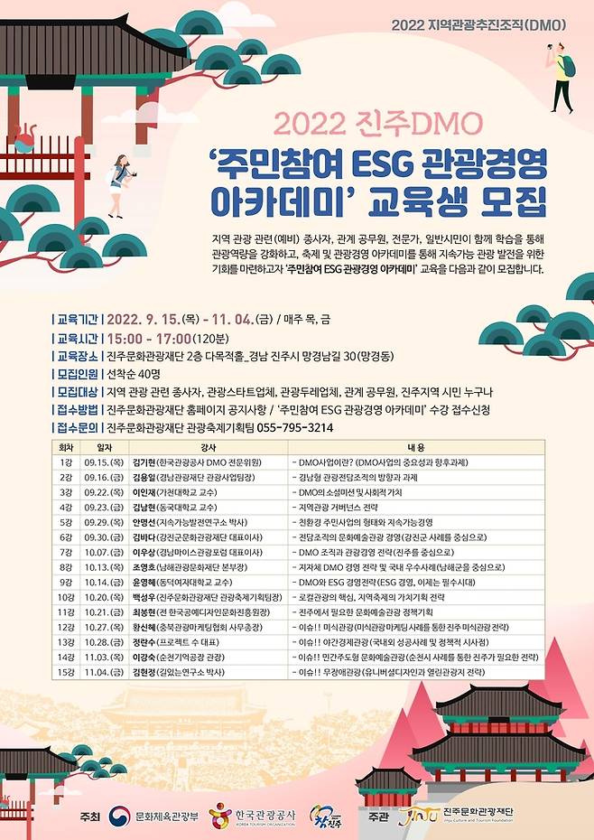 '주민참여 ESG 관광경영 아카데미' 포스터 [진주문화관광재단 제공. 재판매 및 DB 금지]