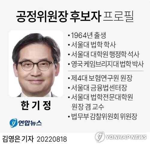 [그래픽] 공정위원장 후보자 한기정 프로필 (서울=연합뉴스) 김영은 기자 = 0eun@yna.co.kr
    트위터 @yonhap_graphics  페이스북 tuney.kr/LeYN1