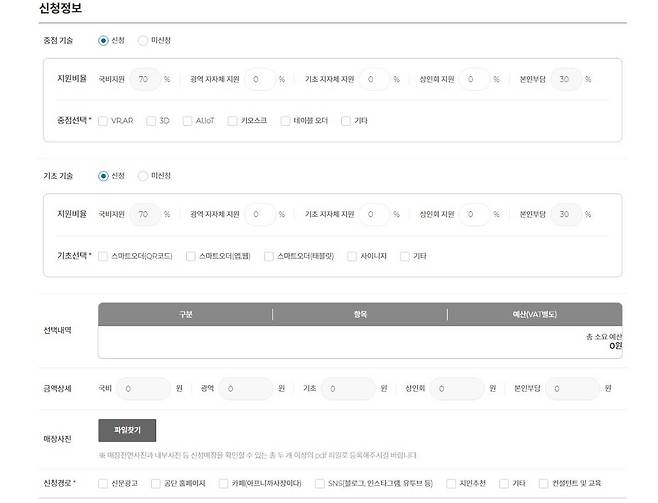 기술 선택 화면. 출처 = 소상공인진흥공단