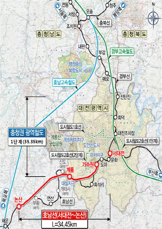 호남선 고속화 사업 노선도.                                                                           사진=대전시 제공