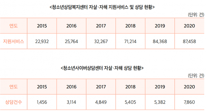 한국청소년상담복지개발원이 지난해 12월 공개한 청소년상담 이슈페이퍼 캡처.