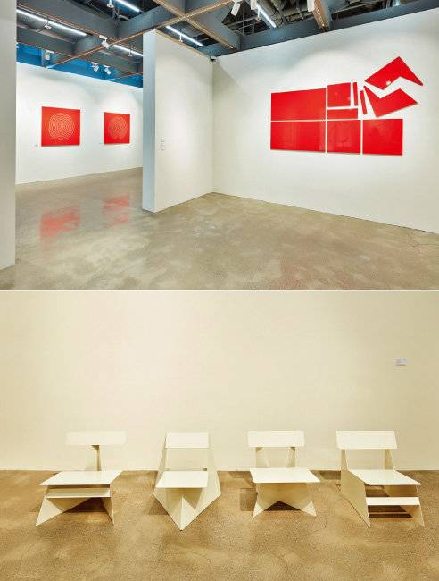 롯데갤러리 동탄에서 열린 ‘조각모음’ 전시장 풍경과 ‘포 브라더스’ 작품(아래).