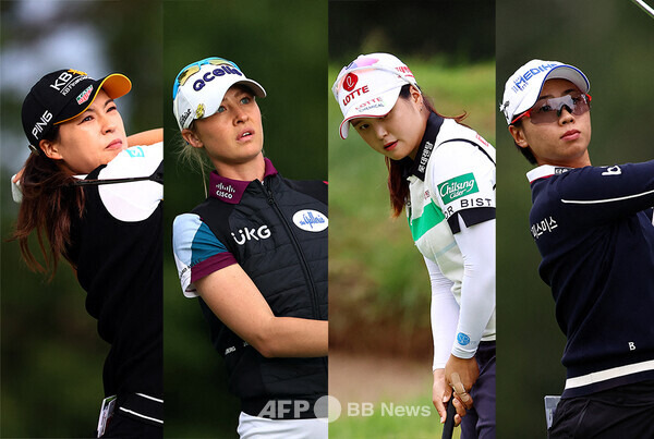 2022년 미국여자프로골프(LPGA) 투어 캐나다 CP여자오픈에 출전한 전인지, 넬리 코다, 최혜진, 안나린 프로가 2라운드에서 경기하는 모습이다. 사진제공=ⓒAFPBBNews = News1
