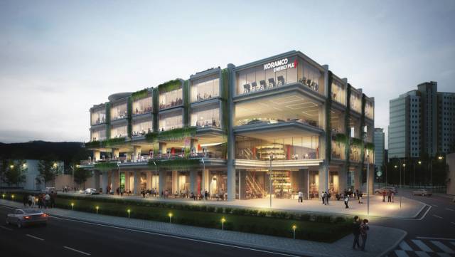 코람코에너지리츠가 개발 중인 시흥목감 주유소 모빌리티-리테일 복합개발 예상도