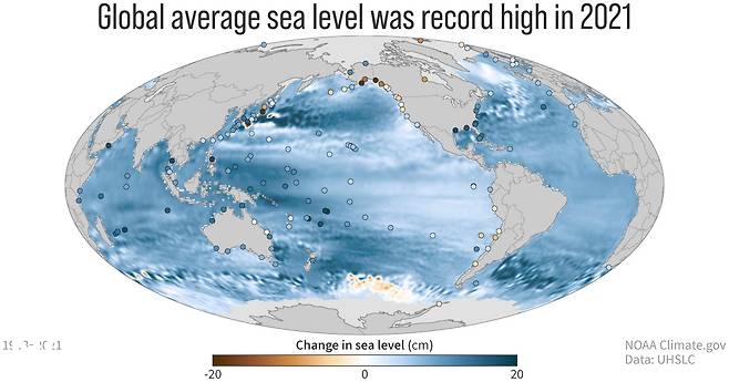 2021년 관측 이래 최고 수위를 기록한 해수면 (사진=NOAA)