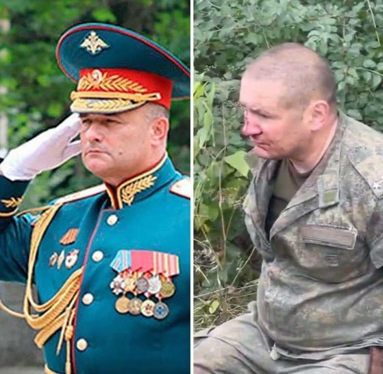 포로설이 나돌고 있는 안드레이 시체보이 러시아군 육군 중장(왼쪽). 그와 비슷하게 닮은 러시아군이 우크라이나군에 포로로 붙잡혔다(오른쪽). 르비우 저널