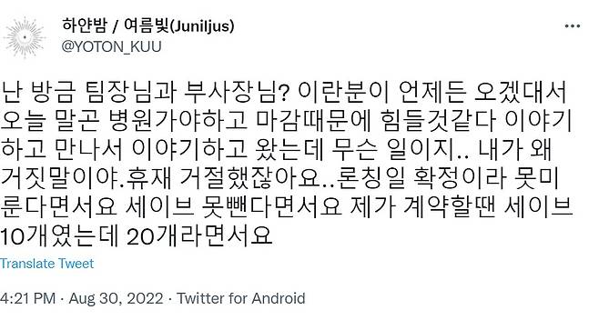 '록사나-여주인공의 오빠를 지키는 방법'의 작화를 담당하는 여름빛 작가의 트위터 ⓒ 뉴스1