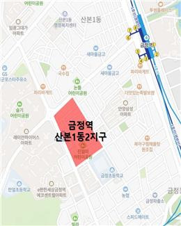 재개발정비구역으로 지정된 군포 산본1동2지구 위치도. [군포시 제공. 재판매 및 DB 금지]