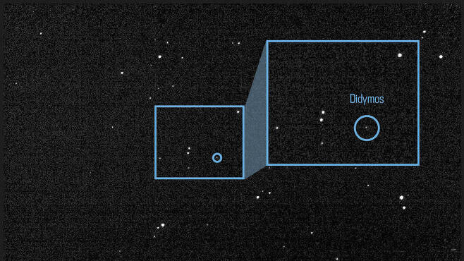 DART 우주선이 포착한 소행성 디디모스(Didymos)의 모습. 사진=NASA JPL DART Navigation Team