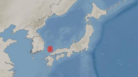 19일 오후 8시 40분 지진이 발생한 울산 동구 동쪽 144km 진앙지 위치도. 기상청 홈페이지 캡처