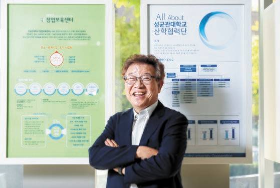 김경환 성균관대 창업지원단장이 20일 경기도 수원시 성균관대 자연과학캠퍼스 로비에서 포즈를 취했다. 우상조 기자