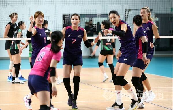 흥국생명 선수들 환호.