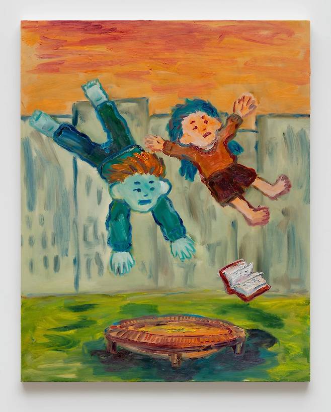 출처 : Qwaya 뛰어놀기 Jumping on the trampoline 2021 Oil on Canvas 91x72cm