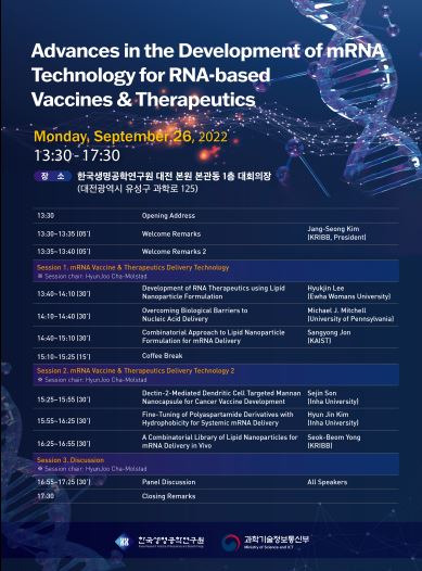 생명연은 '차세대 mRNA 전달 플랫폼 기술개발 동향 및 전망'을 주제로 한-미 국제 심포지엄을 개최했다고 26일 밝혔다. 생명연 제공