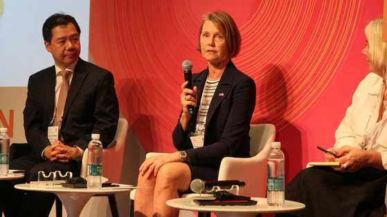 Anne Kari Hansen Ovind, ambassador-designate of Norway to Korea, speaks at the World Knowledge Forum in Seoul on Thursday. [EMBASSY OF DENMARK IN KOREA]