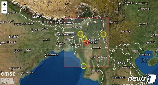 미얀마에서 규모 5.6의 지진이 발생했다. 유럽지중해지진센터(EMSC)