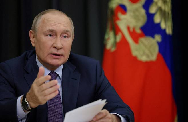 블라디미르 푸틴 러시아 대통령이 30일 우크라이나 4개 점령지 합병 조약에 서명했다[연합]