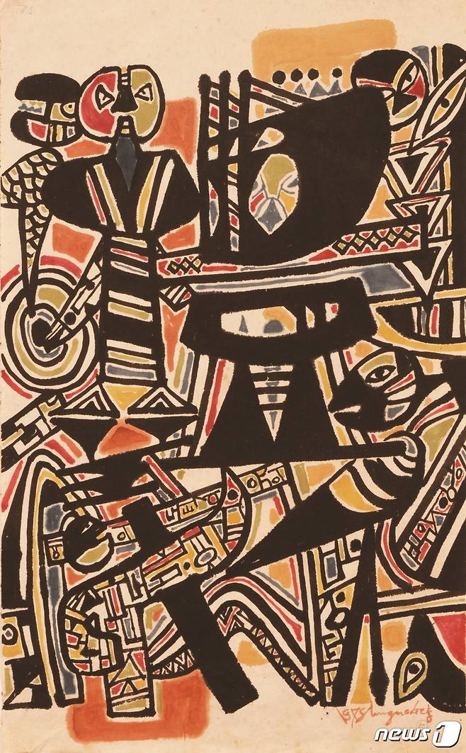 이응노, 구성, 한지에 수묵담채 72.3×46㎝, 1978.