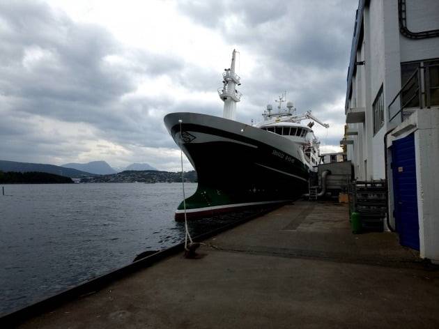 닐스 스페레 공장 옆 선착장에 배가 정박한 모습.