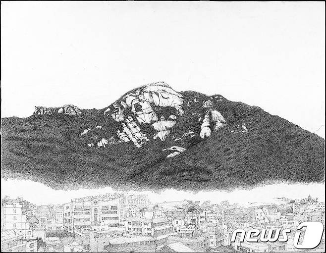 김미경, 산이  보이네, 2022년,  펜,  90x117cm(갤러리 창성동 실험실 제공)