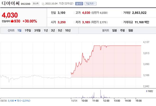 네이버 '디아이씨' 증권 정보 캡쳐