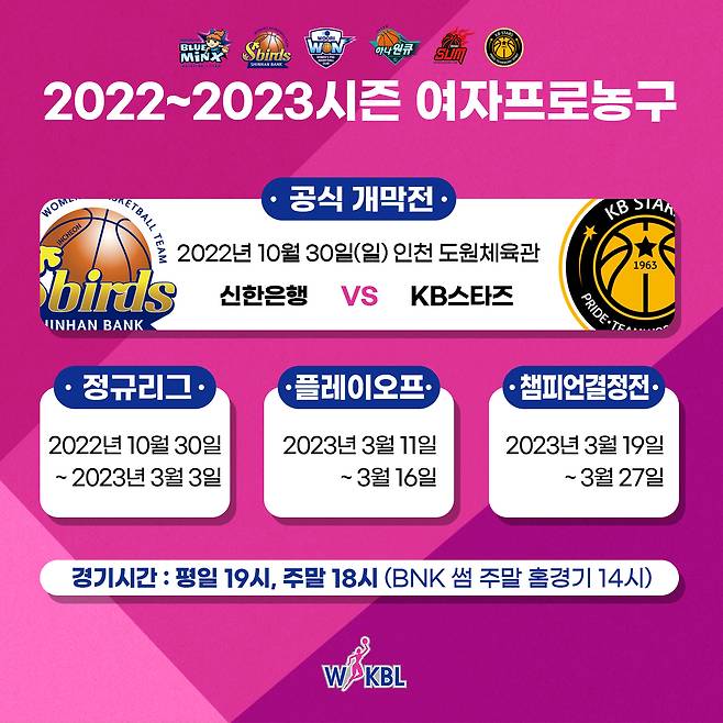 2022-23시즌 여자프로농구가 10월30일 개막한다.(WKBL 제공)
