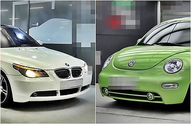 100만원대 매물로 나온 BMW 5시리즈와 폭스바겐 뉴 비틀 [사진출처=엔카닷컴]