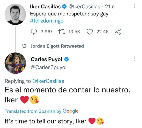 이케르 카시야스가 SNS를 통해 커밍아웃했다. 사진｜이케르 카시야스 개인 SNS 캡처
